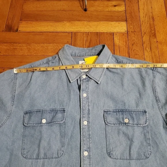Customized Version Mens Denim Button Down Oversized Shirt Light Blue Wash Sz 2XL - Picture 8 of 12